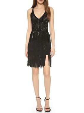 Hervé Léger Jadelyn Fringe Black Dress